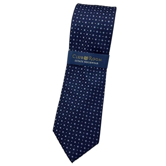 NWT CLUB ROOM Men's 100% Silk Necktie DESIGNER Tie Blue Geometric W:3.5"